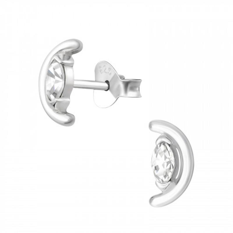 Oorknopjes zilver halve maan met zirkonia